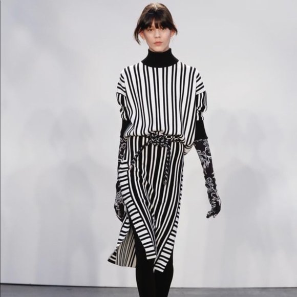 Designer Tanya Taylor Skirt Contrast Stripes ITaLY Stretch Black White L - Picture 3 of 13